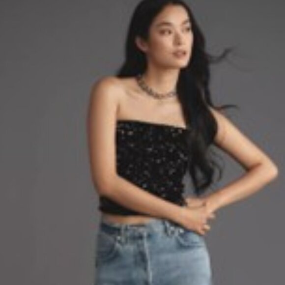 Sequin Tube Top stretchy black True Vintage 70s Disco Toppettes glam - Picture 5 of 9